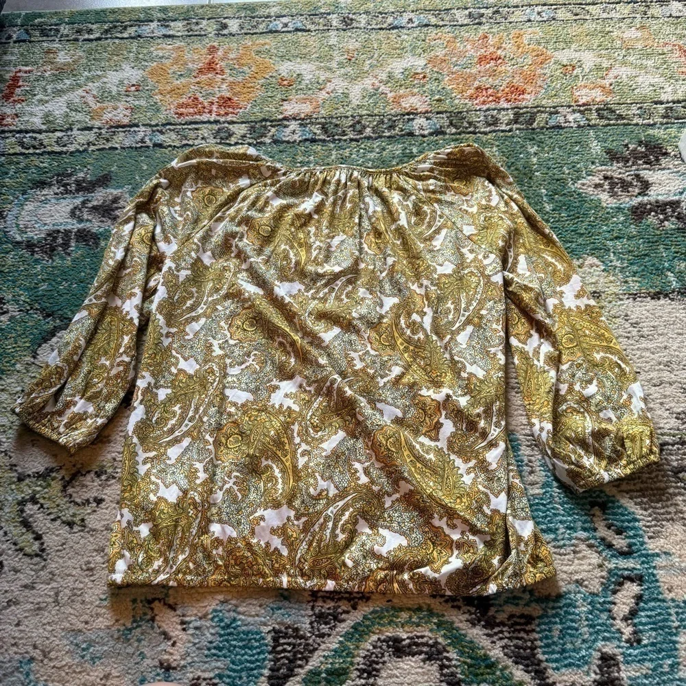 Michael Kors Gold Paisley Blouse off the shoulder Size Small